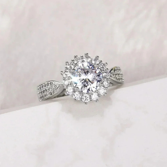 😍925 SILVER MOISSANITE SUN FLOWER WEDDING/ENGAGEMENT RING WOMEN, K754 - Picture 6 of 8